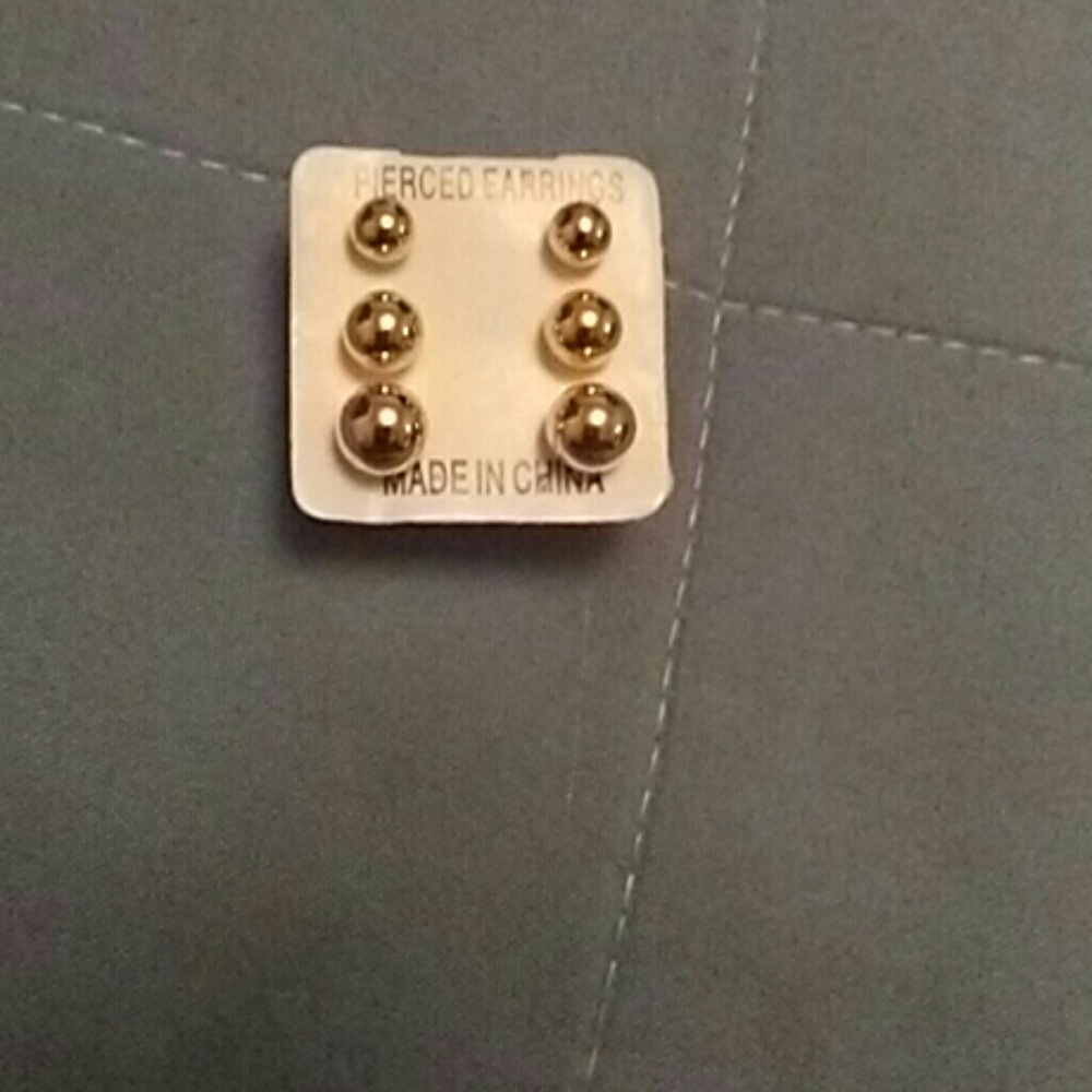 3 pair gold ball studs